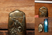 Japanese Antique Brass Match case Safe Holder Striker bird Meiji period VG300