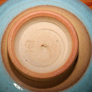 Japanese Blue Tea Bowl pottery Sado Wada Touzan signed PCP163
