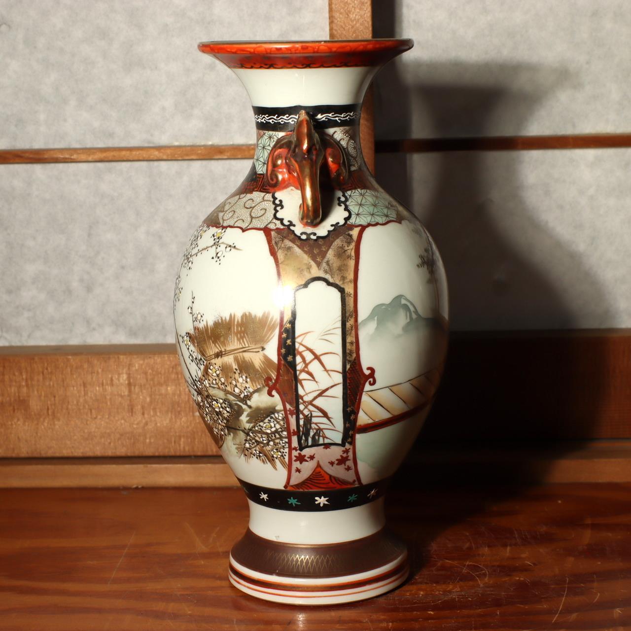 Japanese Antique Kutani vase flower porcelain Kaga Ishikawa Late Meiji PV197