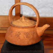 Japanese Teapot Waka poem Raccoon lid Pottery earthenware Bottle signed PV167