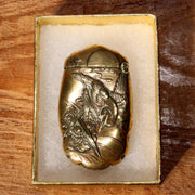 Japanese Antique Brass Match case Safe Holder Striker bird Meiji period VG300