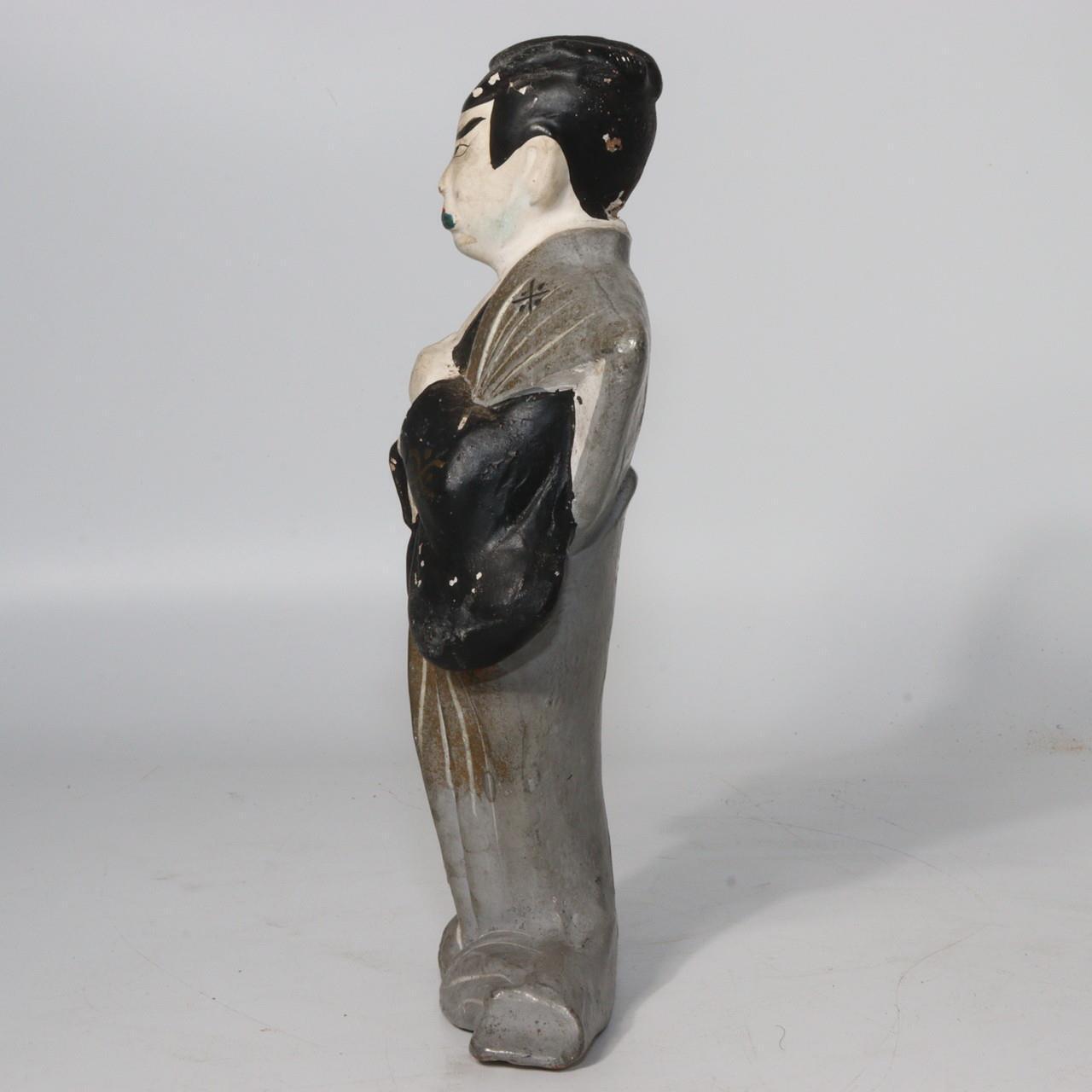 Japanese Antique Kabuki Clay figurine Ceramic Ornament WO150