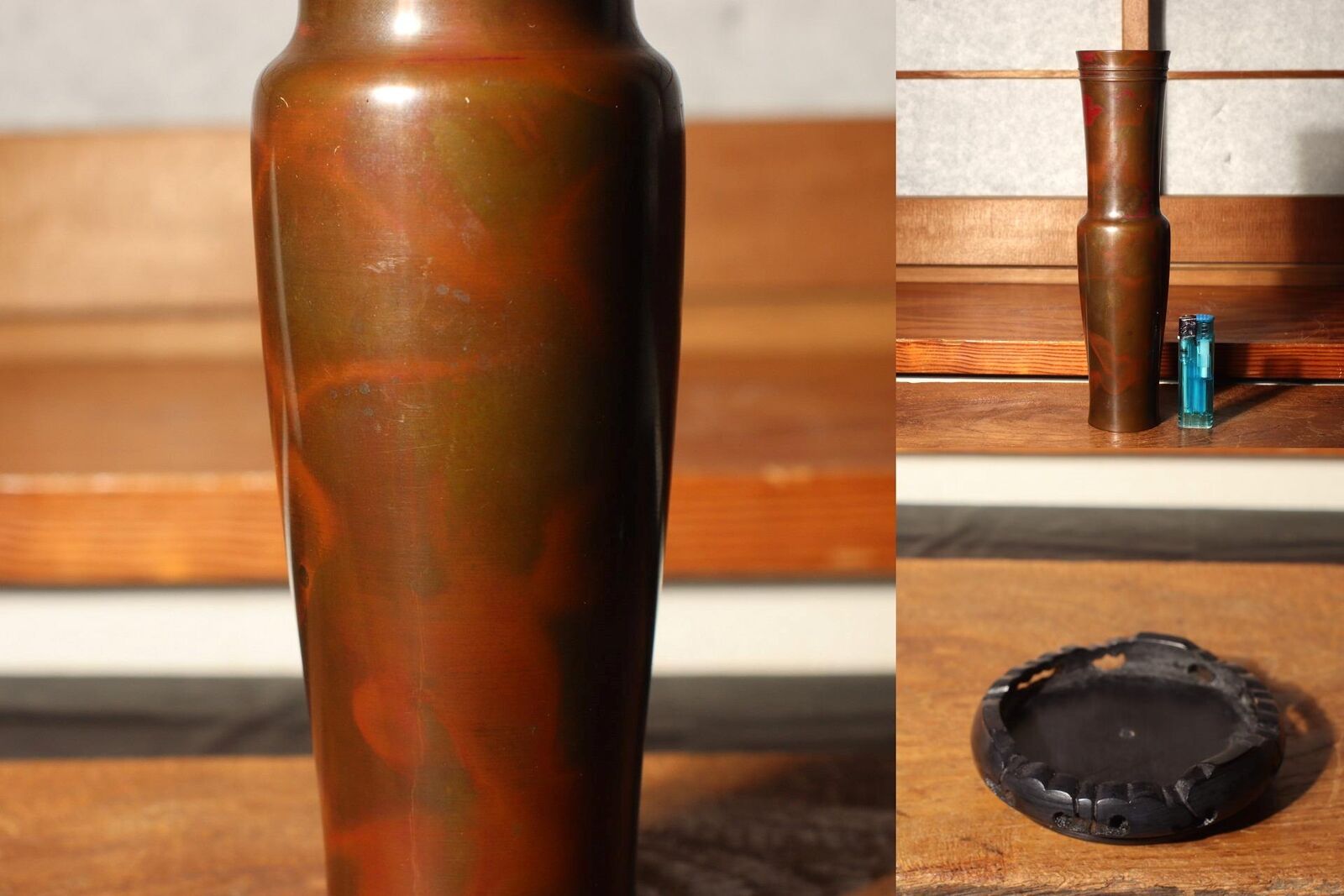 Japanese Copper vase Flower artist's work Signed BV429