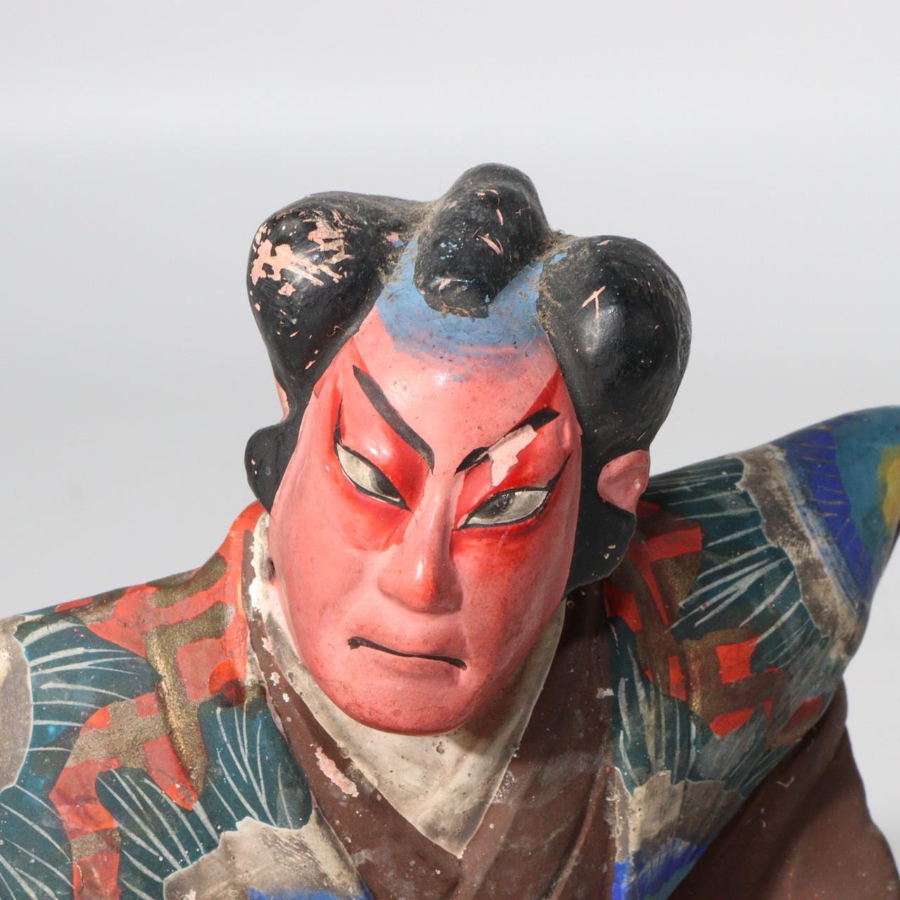 Japanese Antique Kabuki Clay figurine Ceramic Ornament WO150