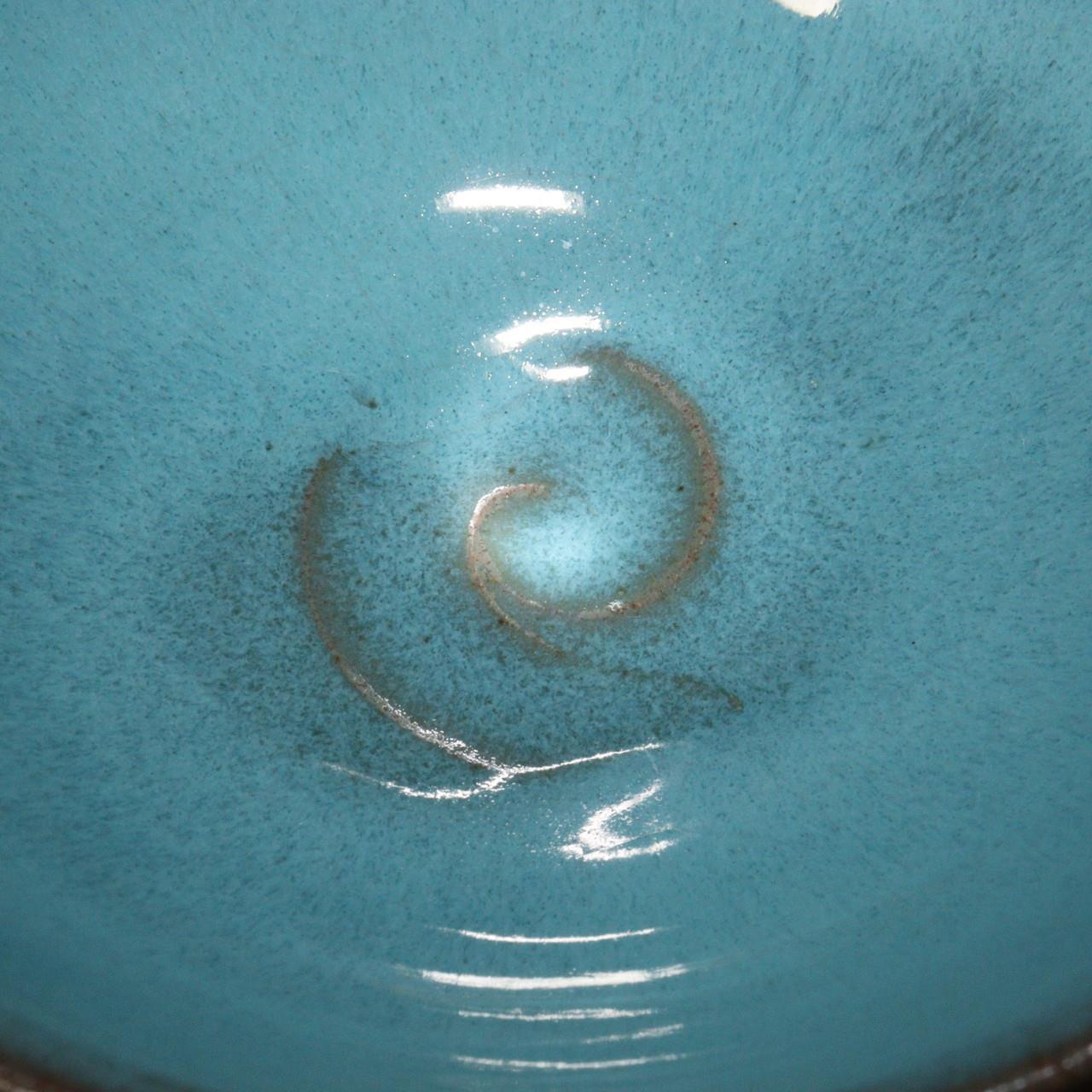Japanese Blue Tea Bowl pottery Sado Wada Touzan signed PCP163