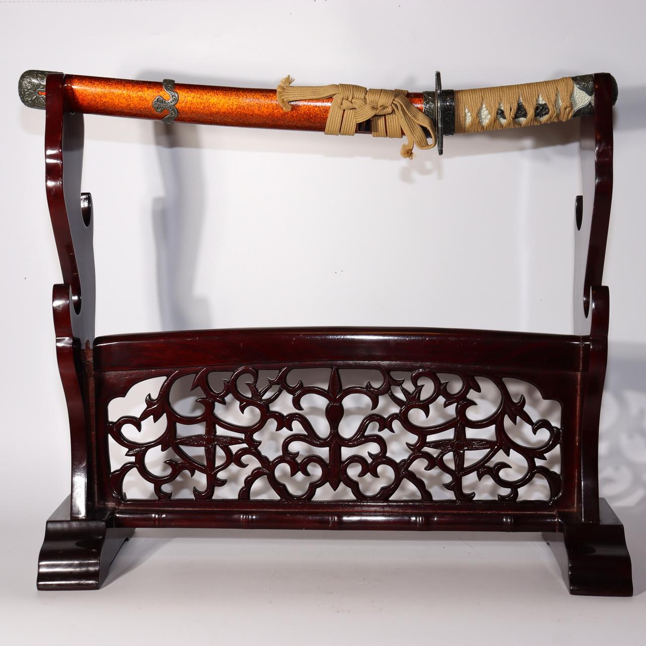Japanese Wooden Sword Rack Stand for Three Katana Samurai Sword Holder