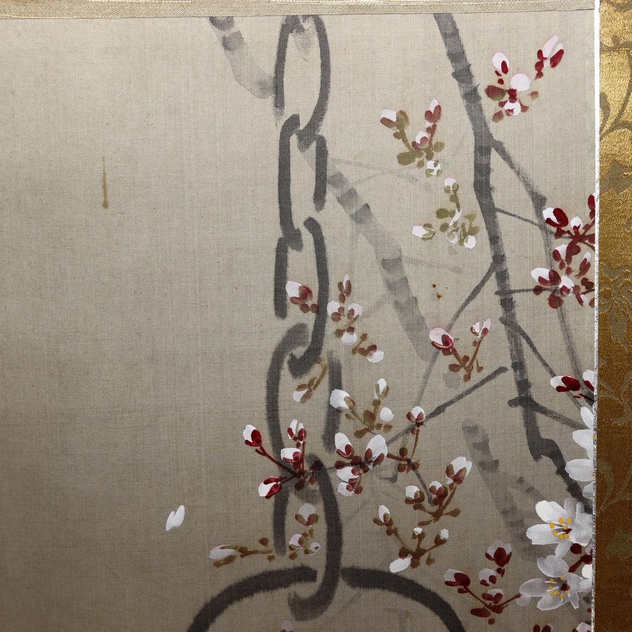 Japanese Hanging Scroll Kakejiku Imai Keiju Lantern Cherry Blossoms Temple3