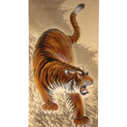 Japanese Hanging Scroll Kakejiku Tiger Painting on Silk with Signed Box ASO4082