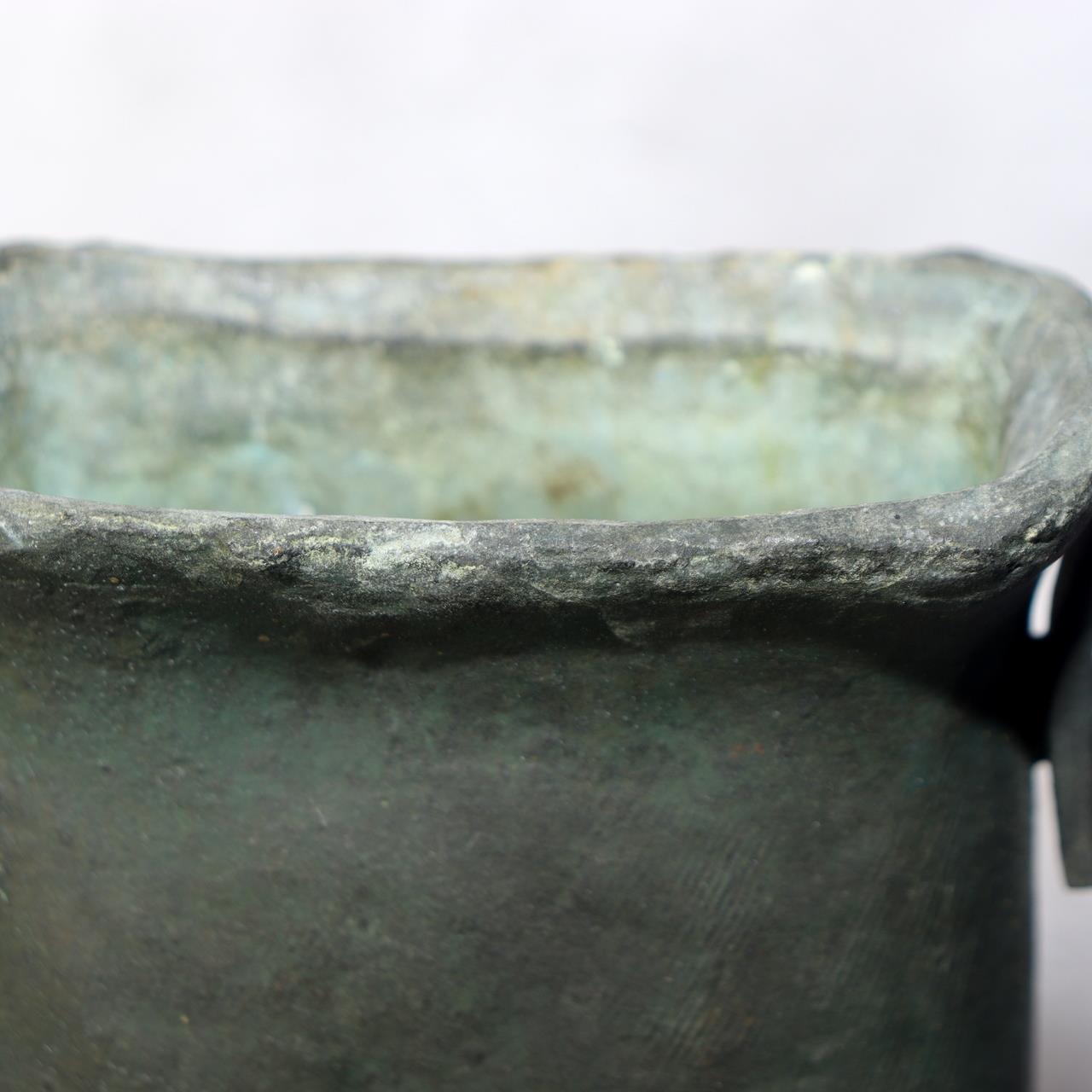 Japanese Bronze Flower Vase by Susumu Ozaki Signed with Box Ikebana Art BV68015