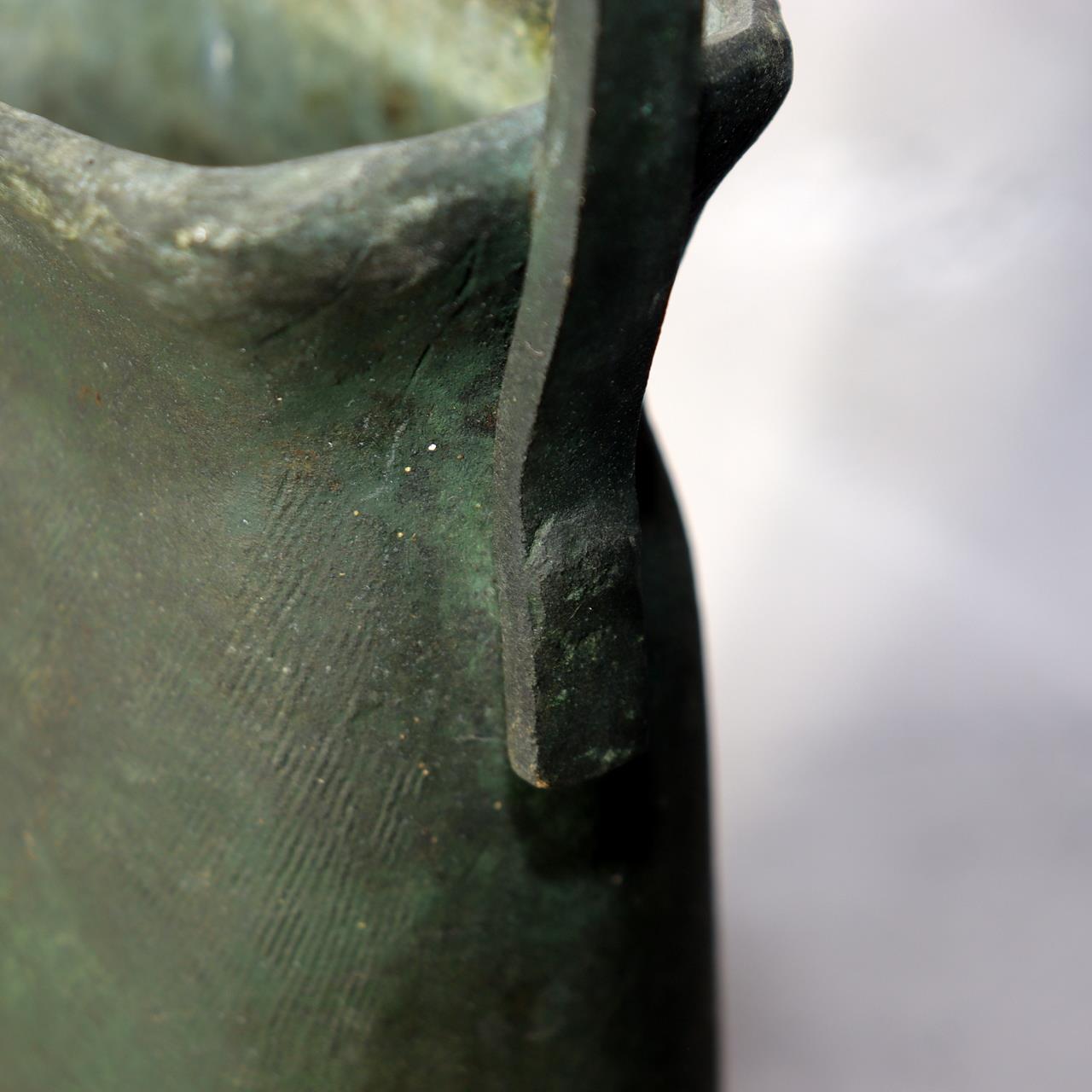 Japanese Bronze Flower Vase by Susumu Ozaki Signed with Box Ikebana Art BV68018