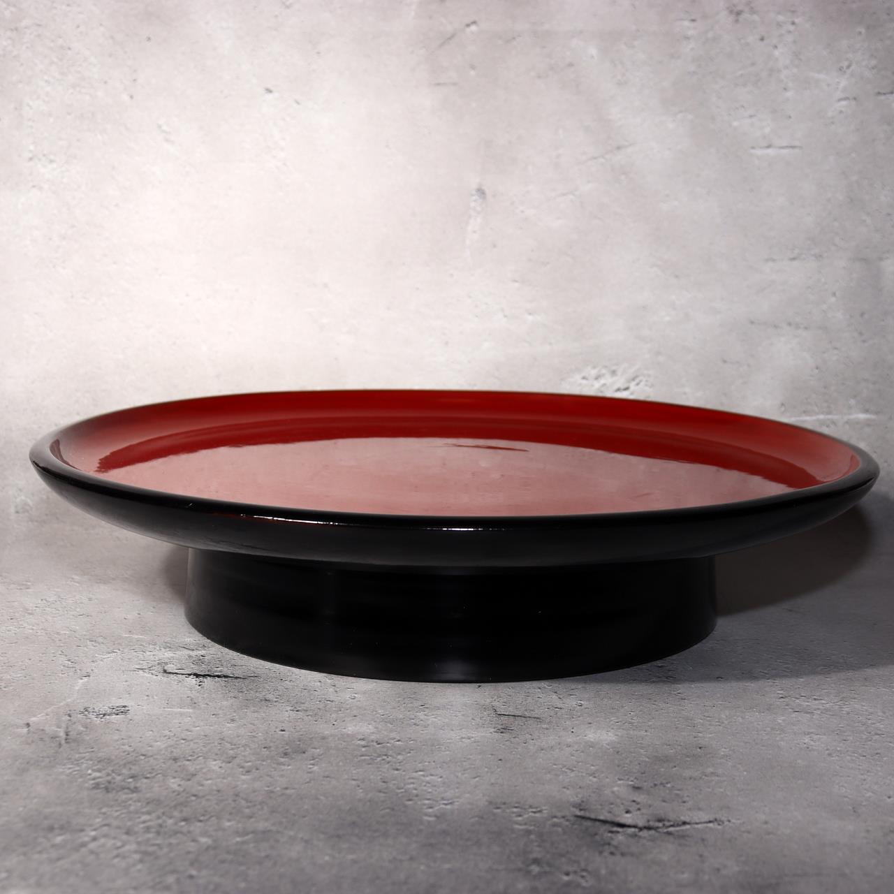 Japanese Aizu Lacquerware Red Black Pedestal Tray Meiji Era AIZ221