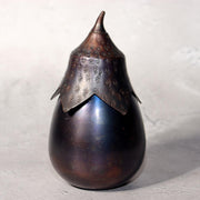 Japanese Bronze Tea Caddy Eggplant Shape Copper Chazutsu Signed Tea Container0