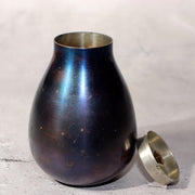 Japanese Bronze Tea Caddy Eggplant Shape Copper Chazutsu Signed Tea Container6