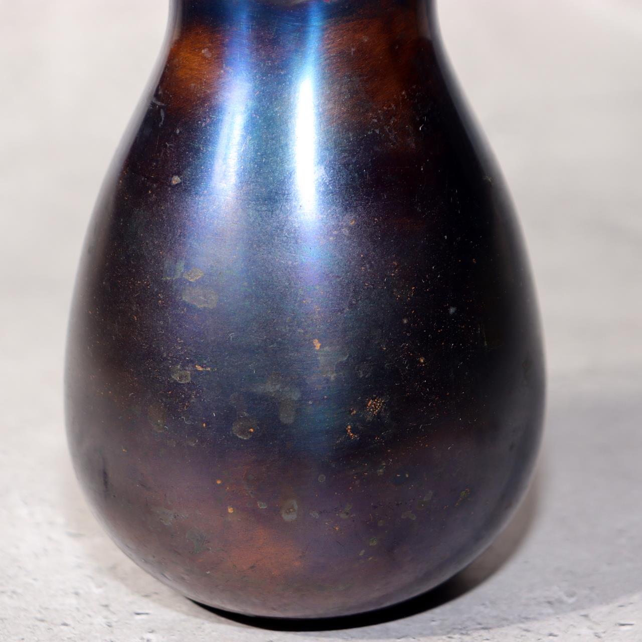 Japanese Bronze Tea Caddy Eggplant Shape Copper Chazutsu Signed Tea Container7