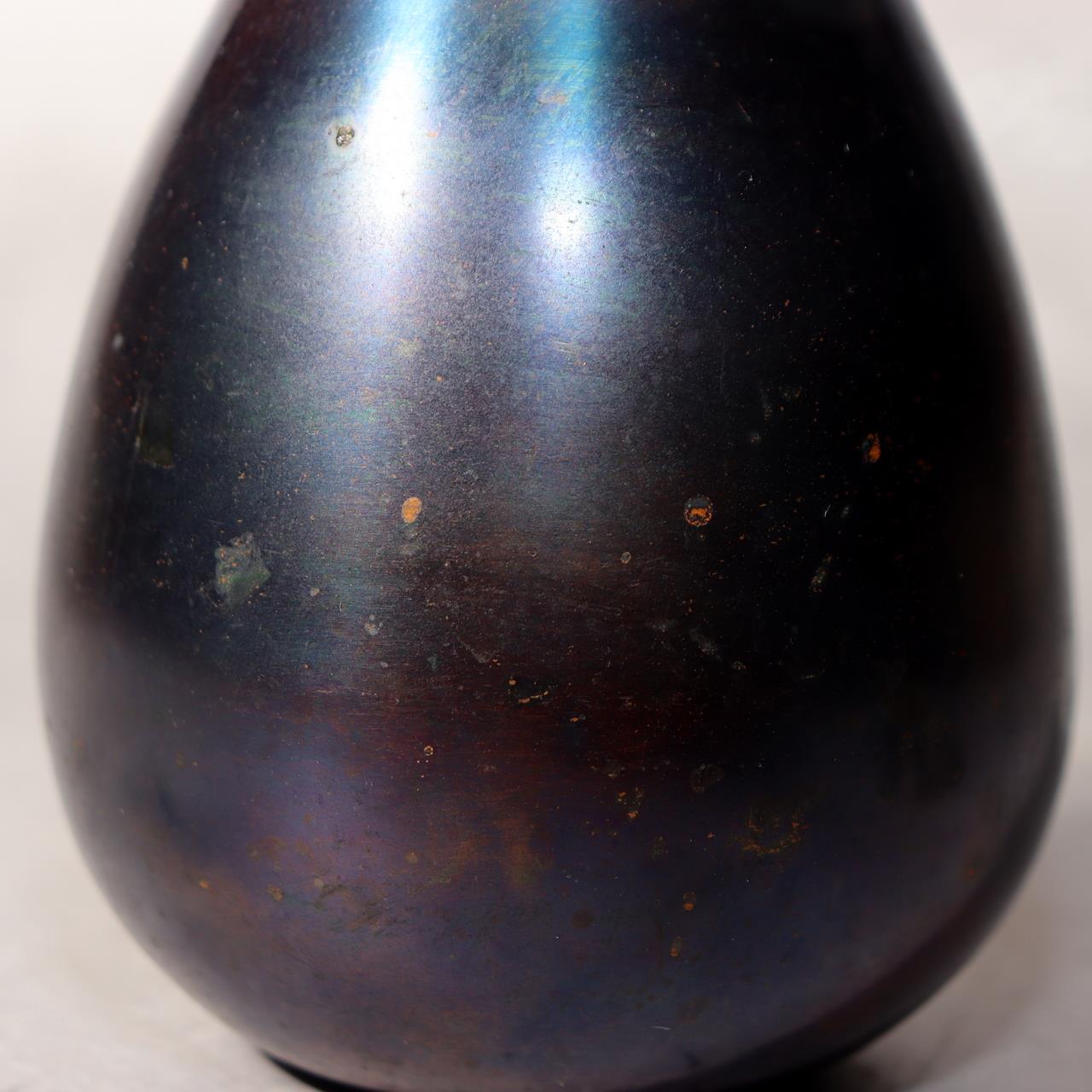 Japanese Bronze Tea Caddy Eggplant Shape Copper Chazutsu Signed Tea Container14