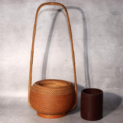 Japanese Bamboo Flower Basket Hanakago Vase Keizo Yagisawa Signed Artist BVO642