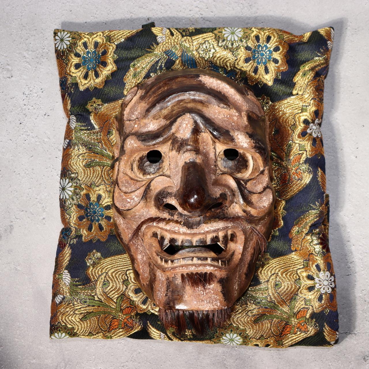 Japanese Vintage Wooden Noh Mask “Zao” by Tanaka Hidetomo Signed w / Bag MSK52123