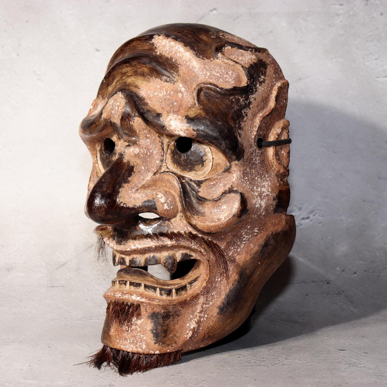 Japanese Vintage Wooden Noh Mask “Zao” by Tanaka Hidetomo Signed w / Bag MSK5212