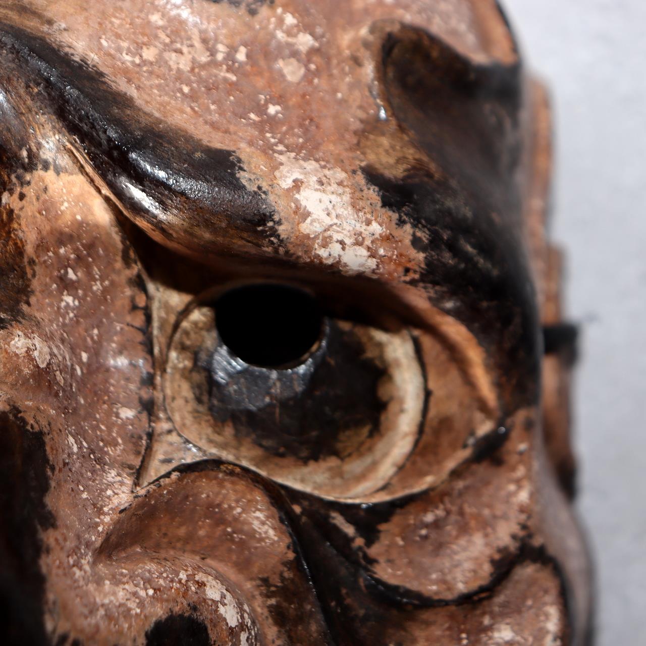 Japanese Vintage Wooden Noh Mask “Zao” by Tanaka Hidetomo Signed w / Bag MSK52115