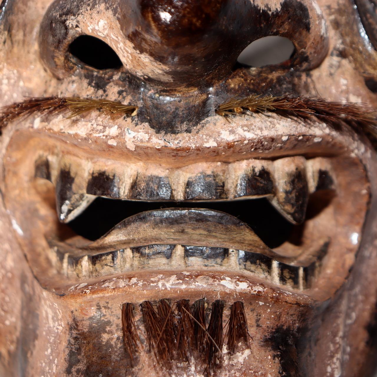 Japanese Vintage Wooden Noh Mask “Zao” by Tanaka Hidetomo Signed w / Bag MSK5216