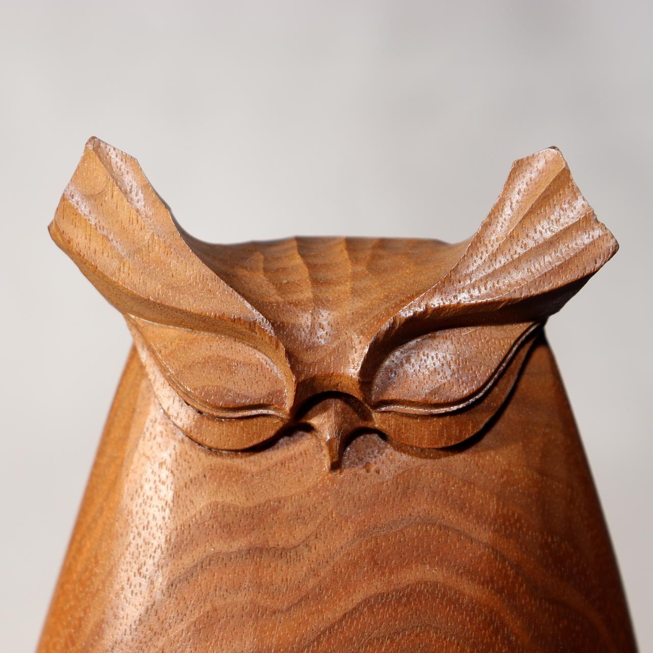 Japanese Wooden Ainu Owl Carving Sculpture Traditional Folk Art Figurine AIN566