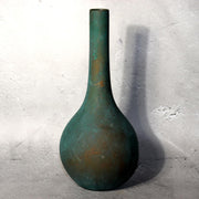 Japanese Bronze Flower Vase Green Patina Long Neck Ikebana Art signed BV6860
