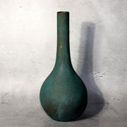 Japanese Bronze Flower Vase Green Patina Long Neck Ikebana Art signed BV6861