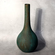 Japanese Bronze Flower Vase Green Patina Long Neck Ikebana Art signed BV6862