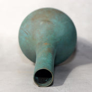 Japanese Bronze Flower Vase Green Patina Long Neck Ikebana Art signed BV6864