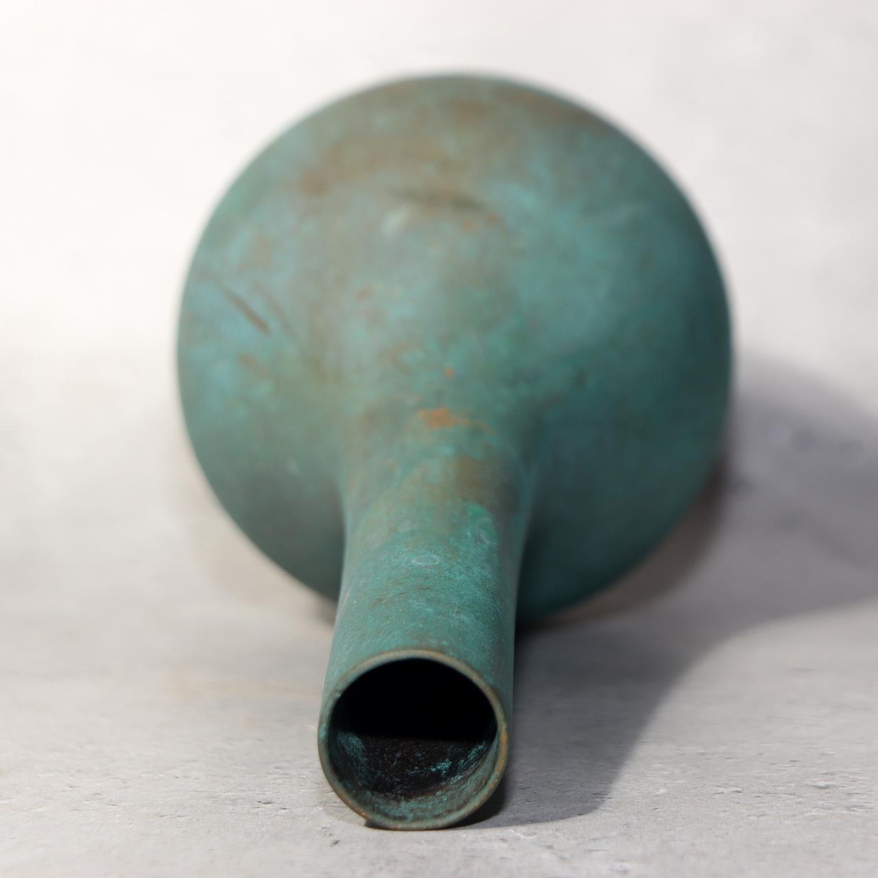 Japanese Bronze Flower Vase Green Patina Long Neck Ikebana Art signed BV6864