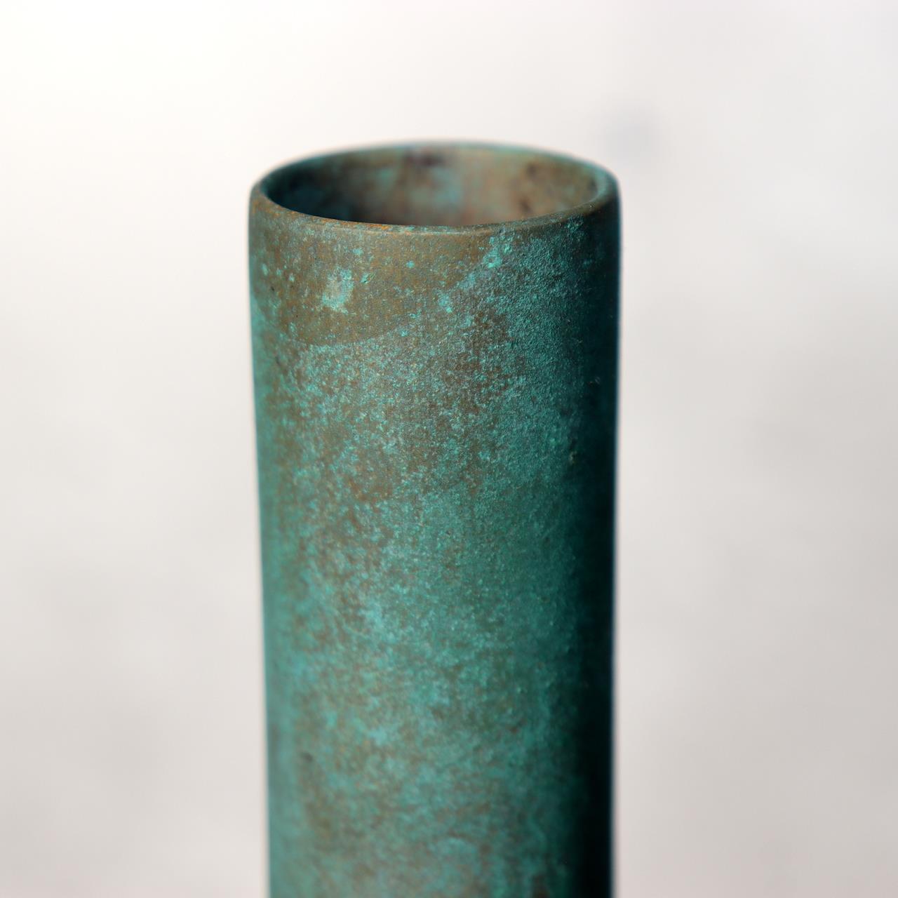 Japanese Bronze Flower Vase Green Patina Long Neck Ikebana Art signed BV68610