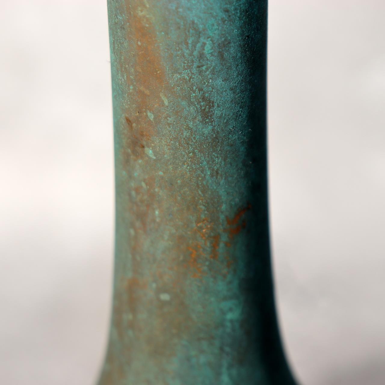 Japanese Bronze Flower Vase Green Patina Long Neck Ikebana Art signed BV68612