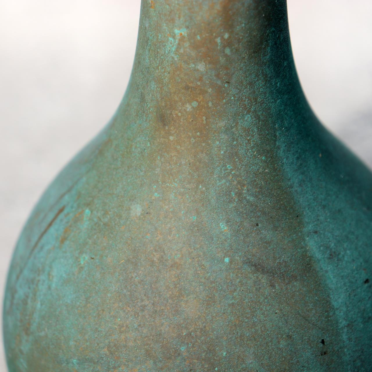 Japanese Bronze Flower Vase Green Patina Long Neck Ikebana Art signed BV68613