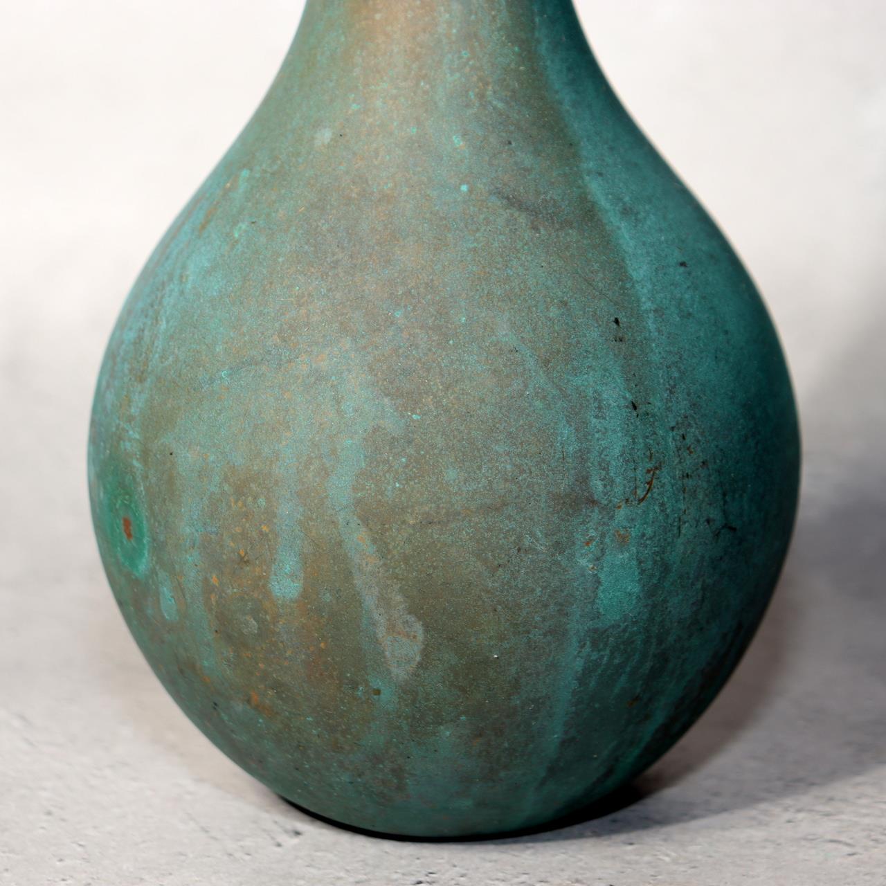 Japanese Bronze Flower Vase Green Patina Long Neck Ikebana Art signed BV68614