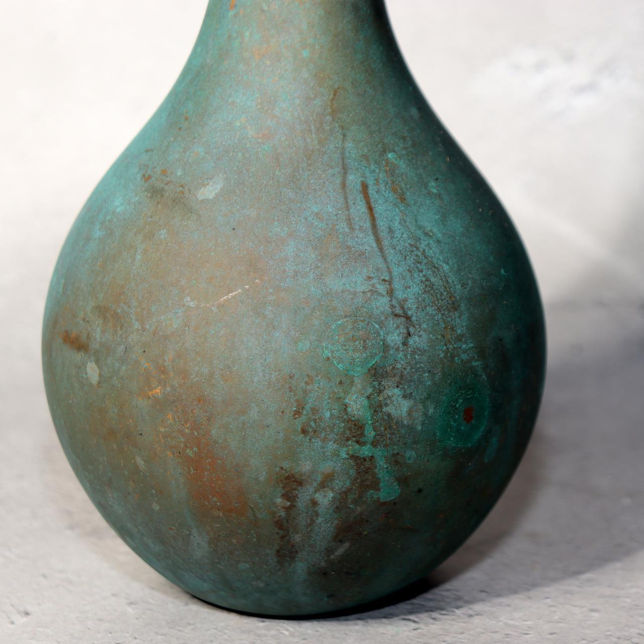 Japanese Bronze Flower Vase Green Patina Long Neck Ikebana Art signed BV68615