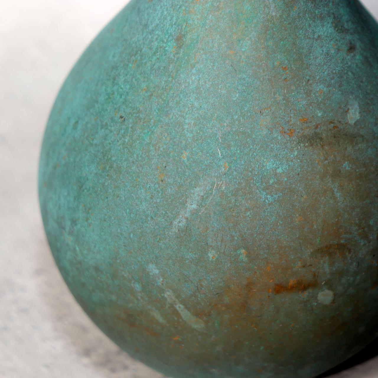 Japanese Bronze Flower Vase Green Patina Long Neck Ikebana Art signed BV68620