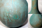 Japanese Bronze Flower Vase Green Patina Long Neck Ikebana Art signed BV6869