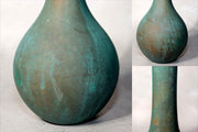 Japanese Bronze Flower Vase Green Patina Long Neck Ikebana Art signed BV6868