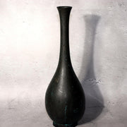 Japanese Bronze Flower Vase Long Neck Green Patina Ikebana Art BV6871