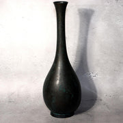 Japanese Bronze Flower Vase Long Neck Green Patina Ikebana Art BV6872