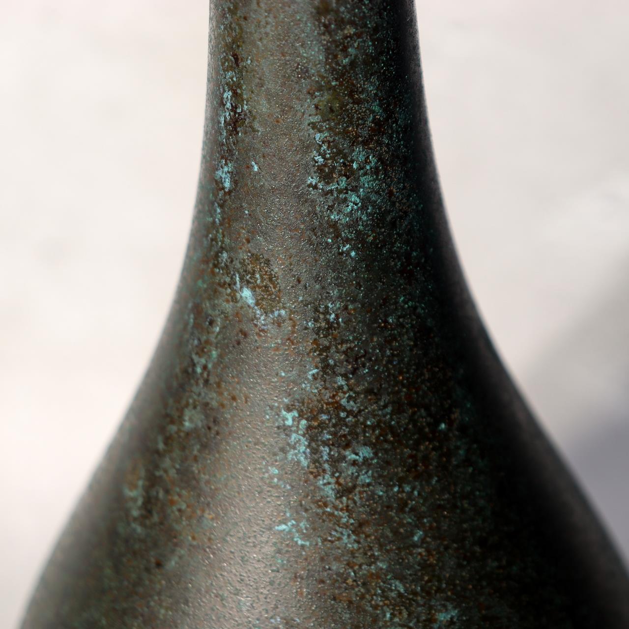 Japanese Bronze Flower Vase Long Neck Green Patina Ikebana Art BV68711