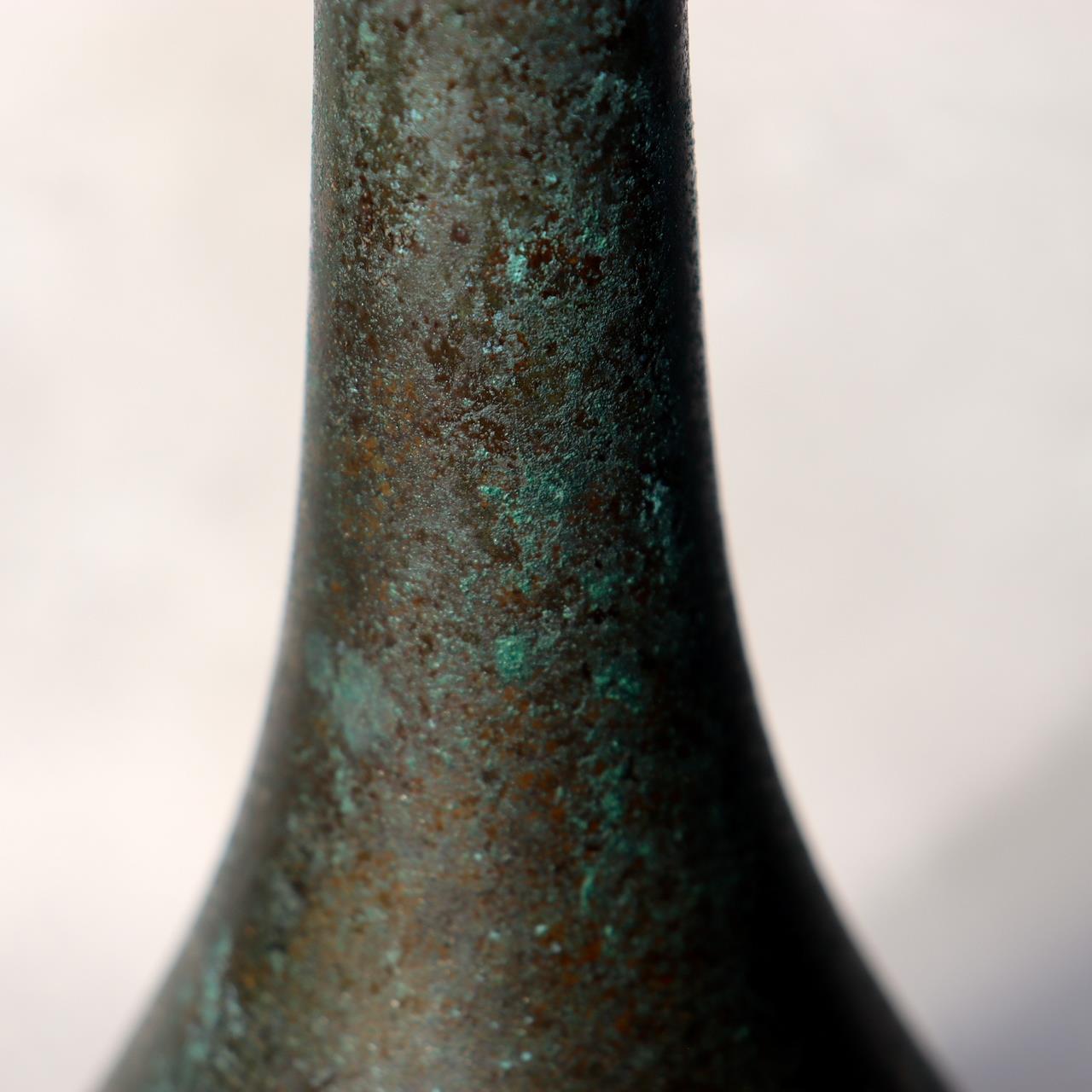 Japanese Bronze Flower Vase Long Neck Green Patina Ikebana Art BV68712