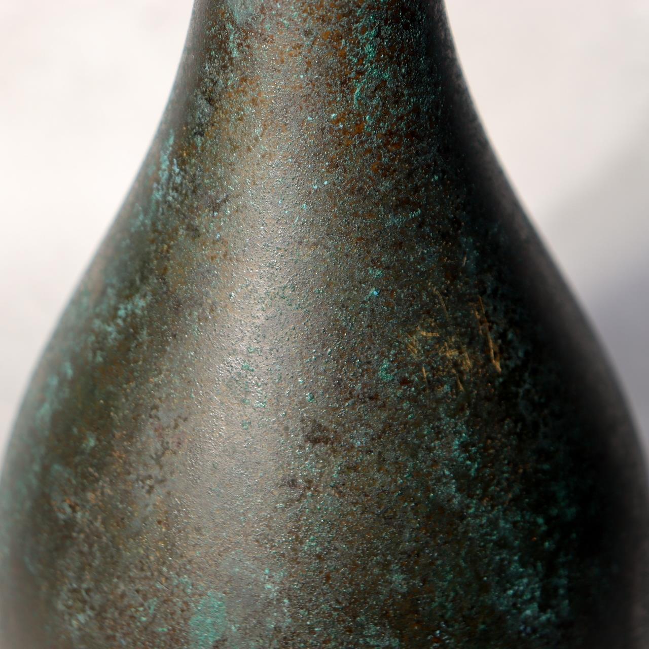 Japanese Bronze Flower Vase Long Neck Green Patina Ikebana Art BV68713