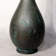 Japanese Bronze Flower Vase Long Neck Green Patina Ikebana Art BV6877