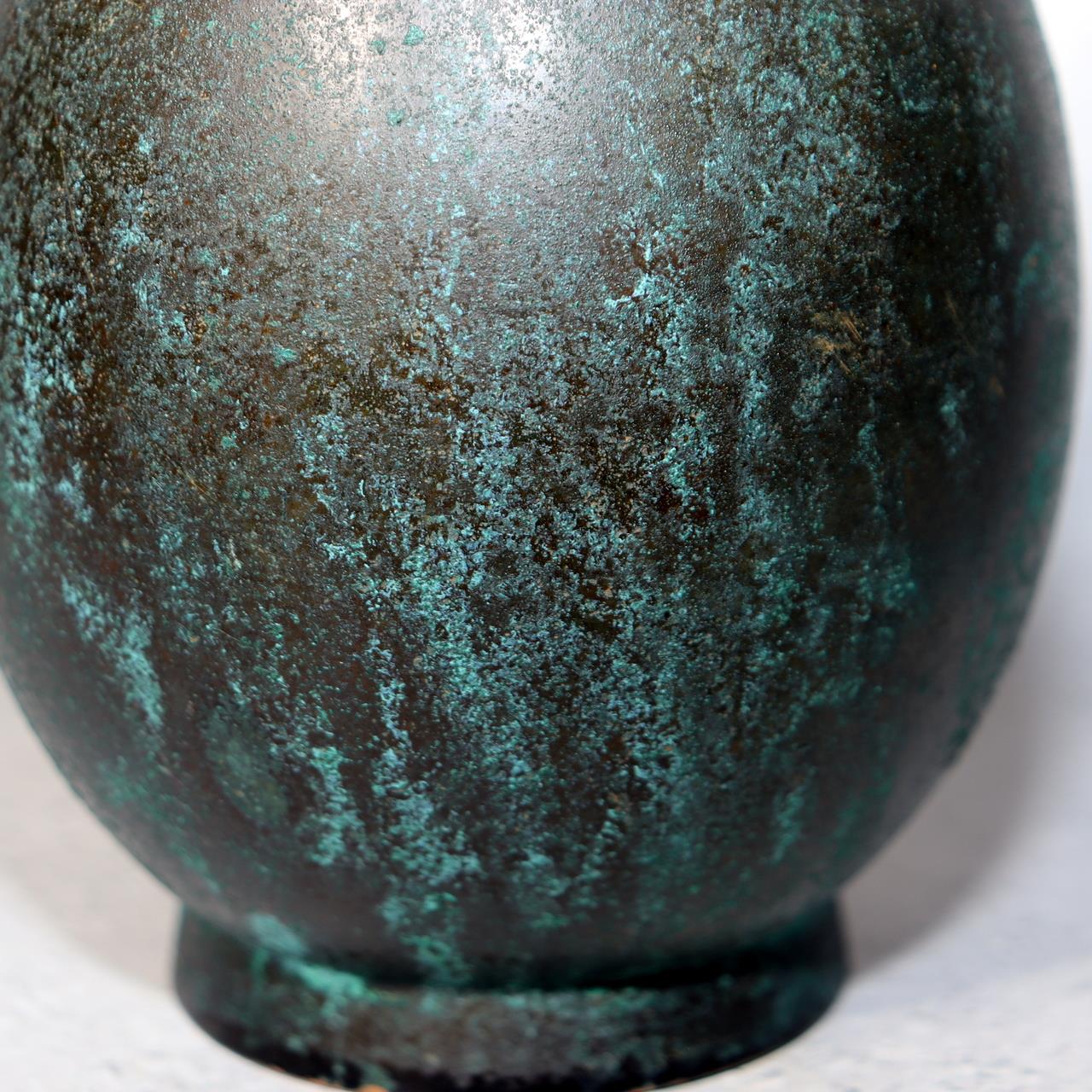 Japanese Bronze Flower Vase Long Neck Green Patina Ikebana Art BV68714