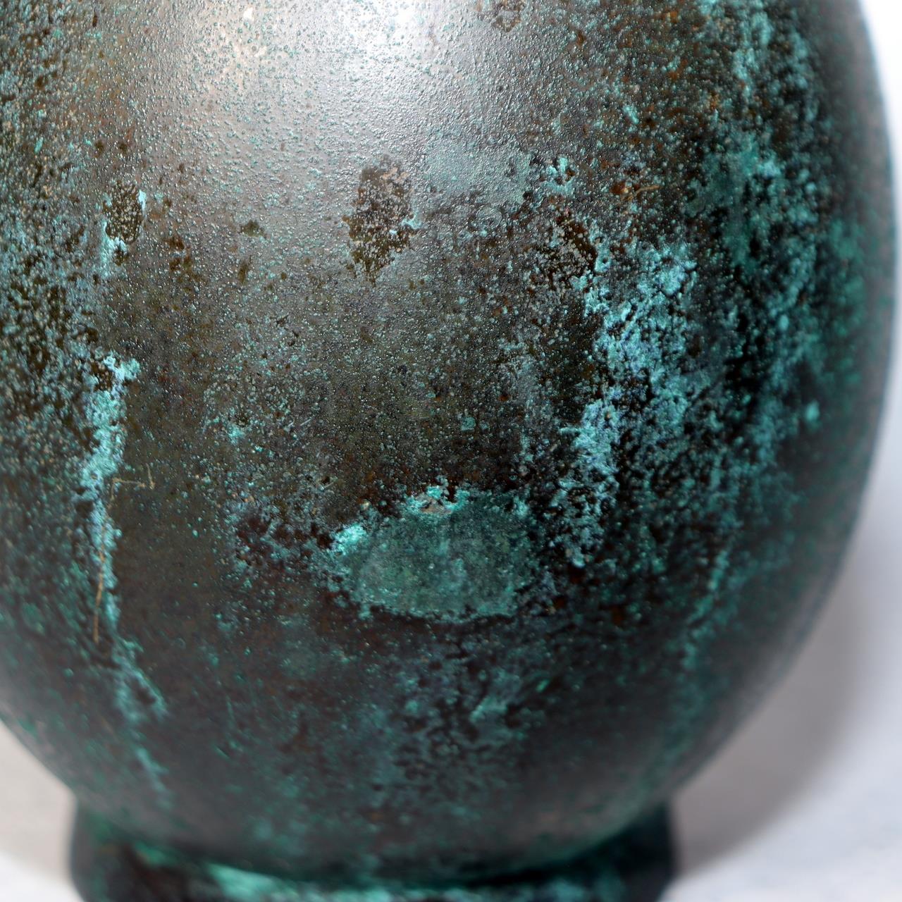 Japanese Bronze Flower Vase Long Neck Green Patina Ikebana Art BV68715