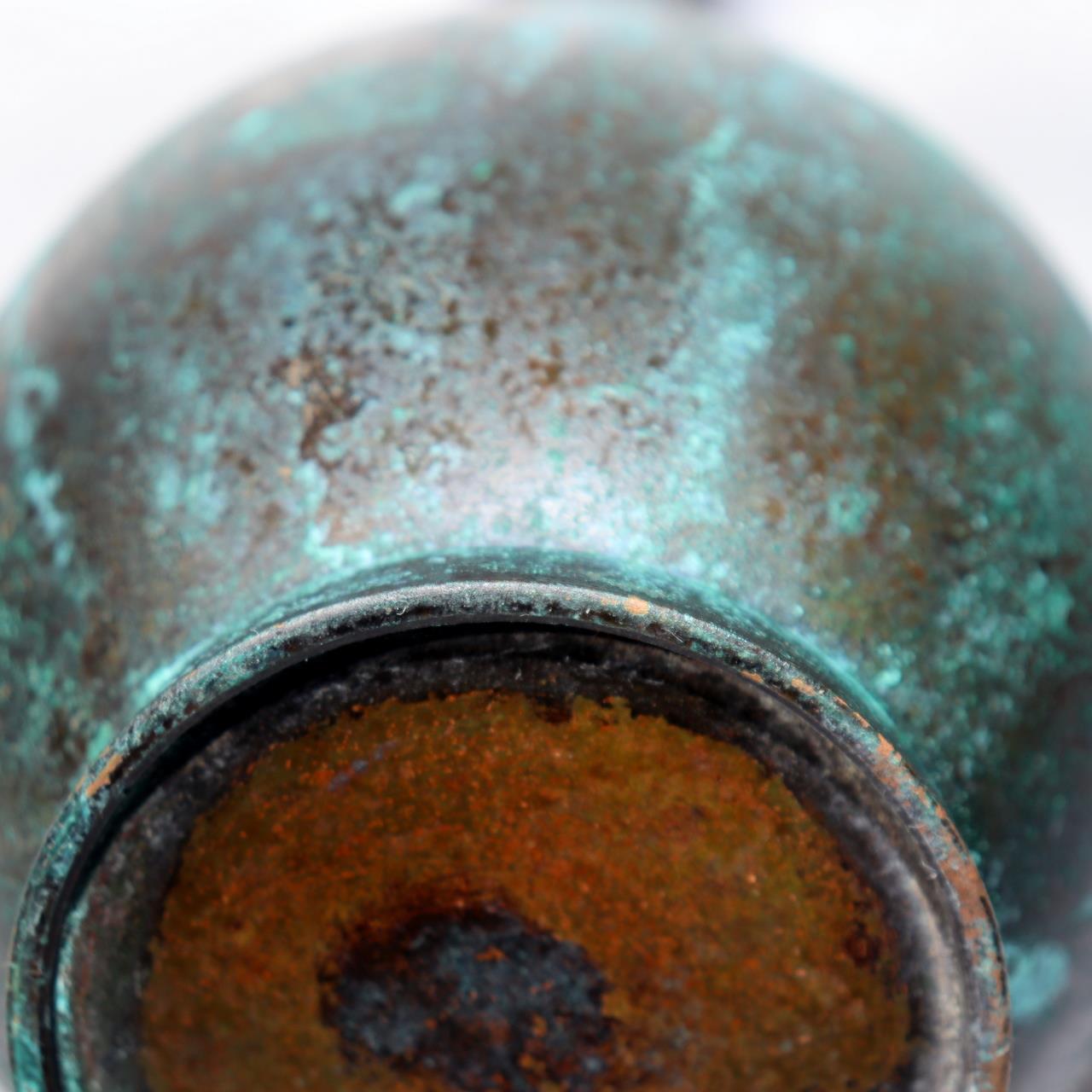 Japanese Bronze Flower Vase Long Neck Green Patina Ikebana Art BV68717