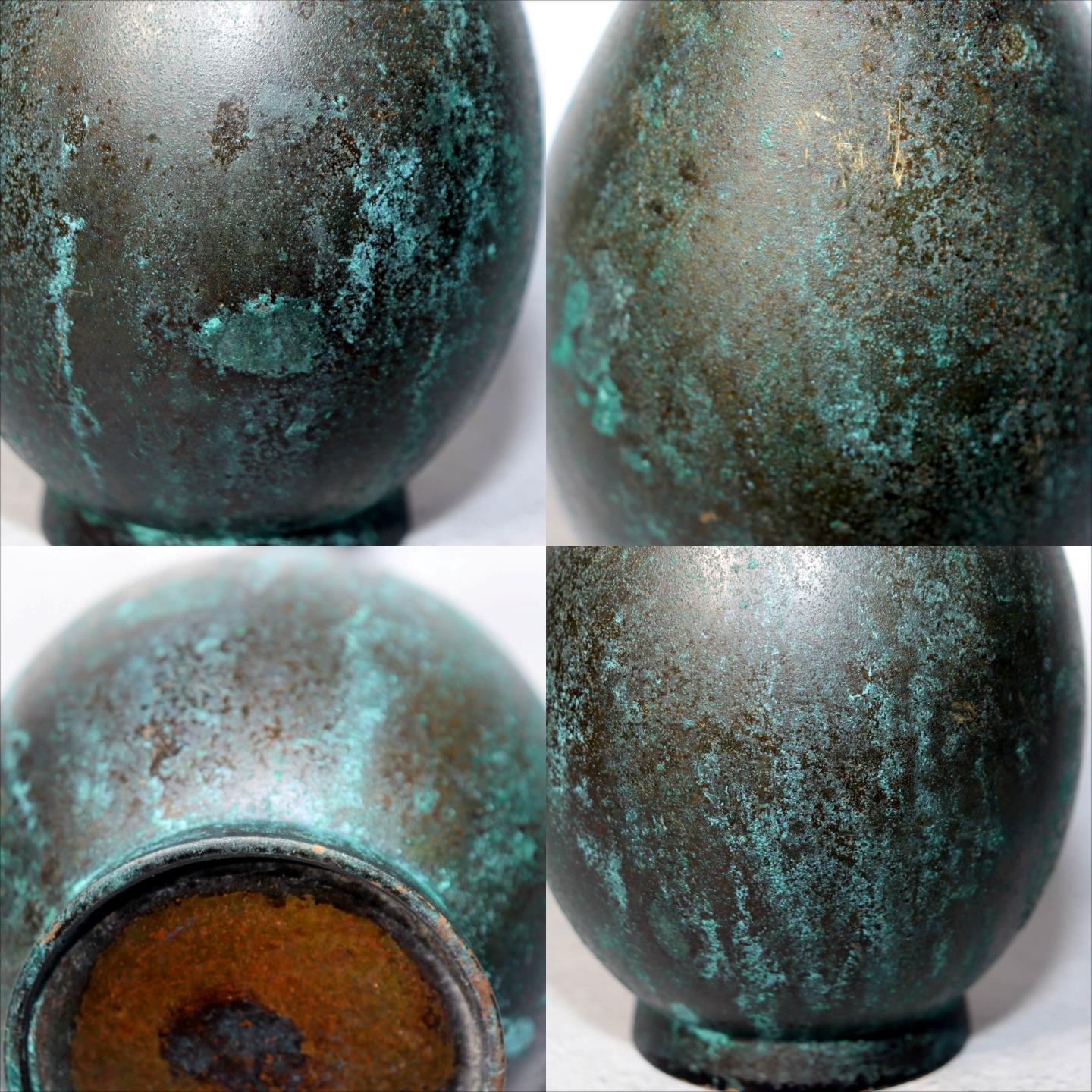 Japanese Bronze Flower Vase Long Neck Green Patina Ikebana Art BV6879
