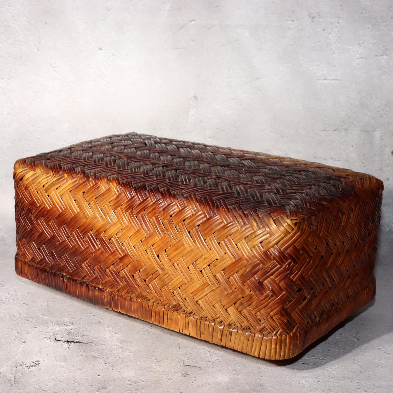 Japanese Vintage Bamboo Basket Storage Box Handwoven Rectangular Kago BVO651