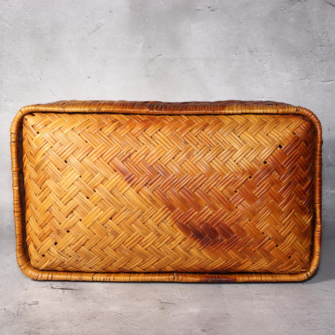 Japanese Vintage Bamboo Basket Storage Box Handwoven Rectangular Kago BVO655